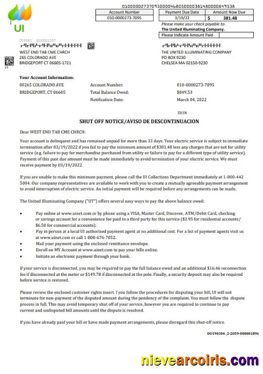 USA Massachusetts Chelsea The United Illuminating Company utility bill